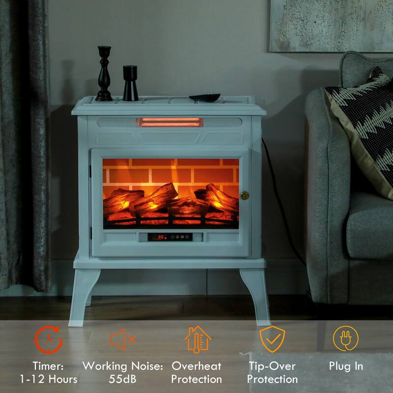 White Electric Fireplace Heater 1000-1500W with 3D Flame Effect and 3-Sided Viewing Included Remote - 24.4" W x 12" D x 27.4" H