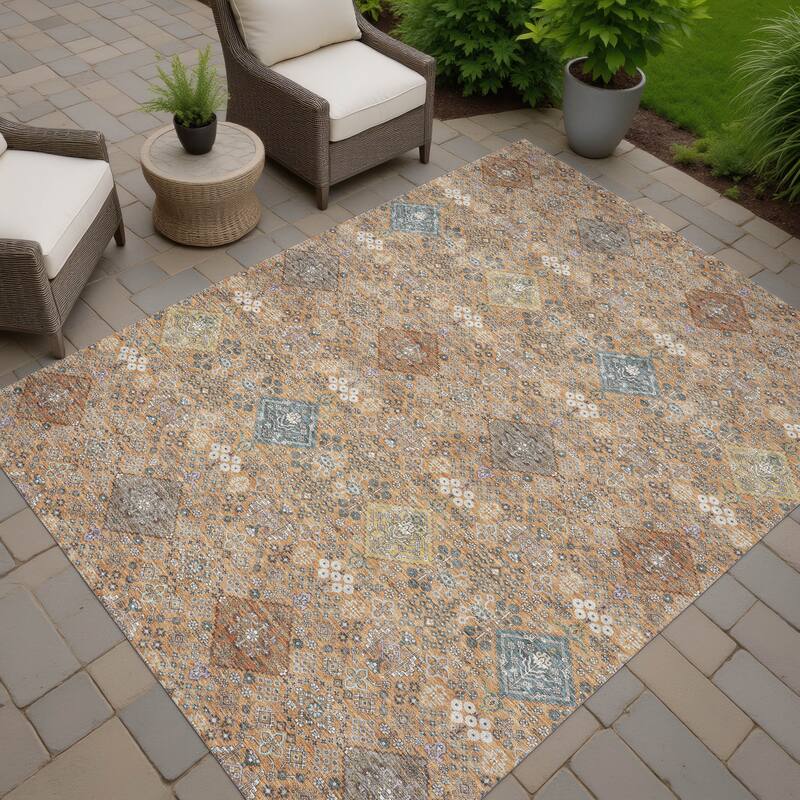 Machine Washable Indoor/ Outdoor Boho Panel Chantille Rug