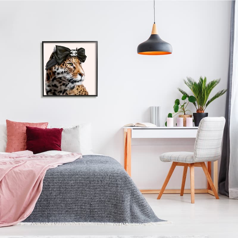 Stupell Fashion Leopard Chic Animal Black Bow Glam Framed Wall Art - Yellow