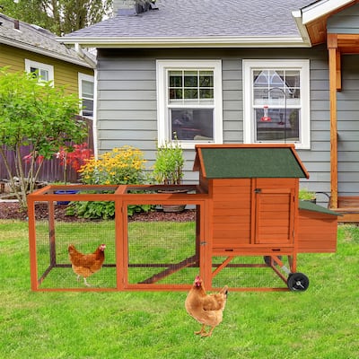 Kinpaw Chicken Coop 97" Outdoor Hen House with Wheels Small Animal Cage Nesting Box W/ Waterproof Roof Removable Pull Out Tray