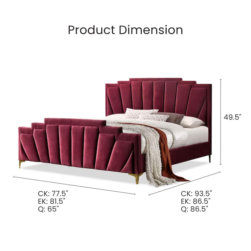 Glim Art Deco Velvet Upholstered Tufted Platform Bed by Furniture of America