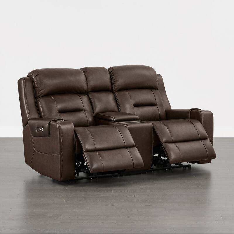 Spruce & Spring Genuine Leather Power Reclining Sofa with Wireless Charging