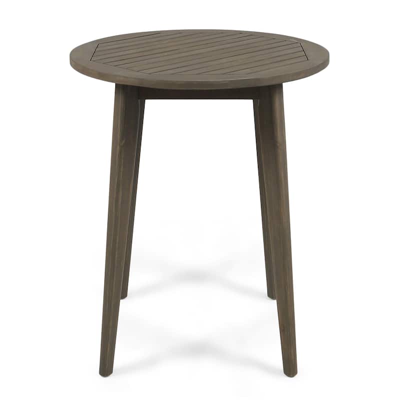 Roomfitters Outdoor Round Bistro Side Table, Solid Acacia Wood Accent Table, Weather-Resistant Patio Furniture, Grey - Gray