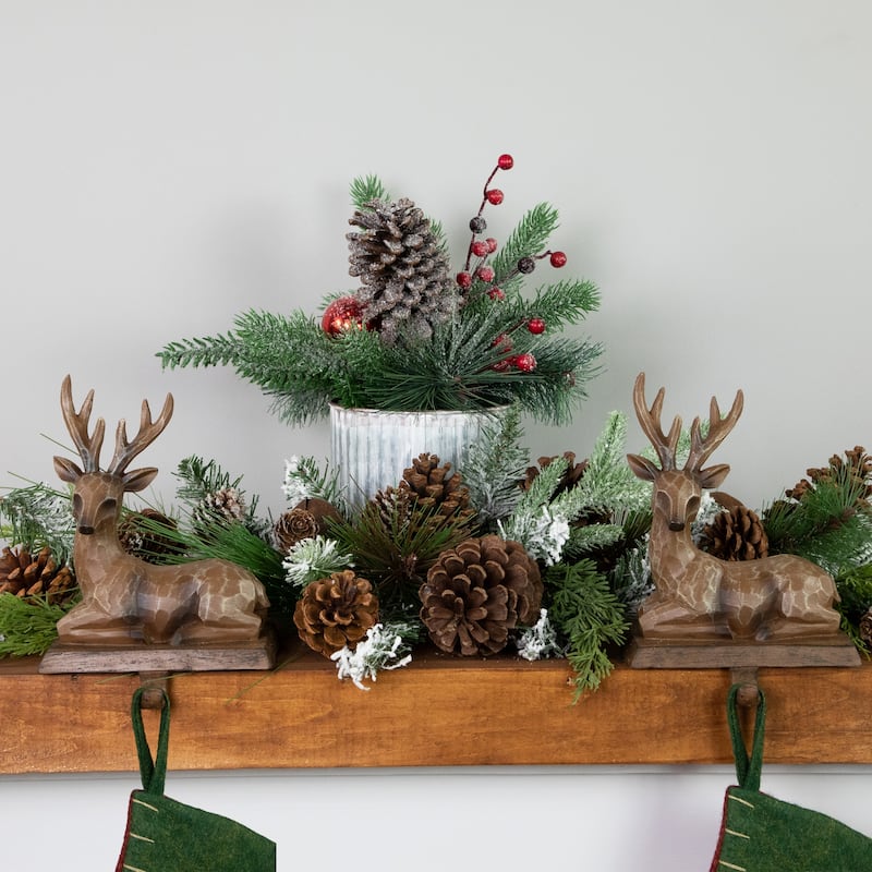 Set of 2 Brown Reindeer Christmas Stocking Holders 7.25"