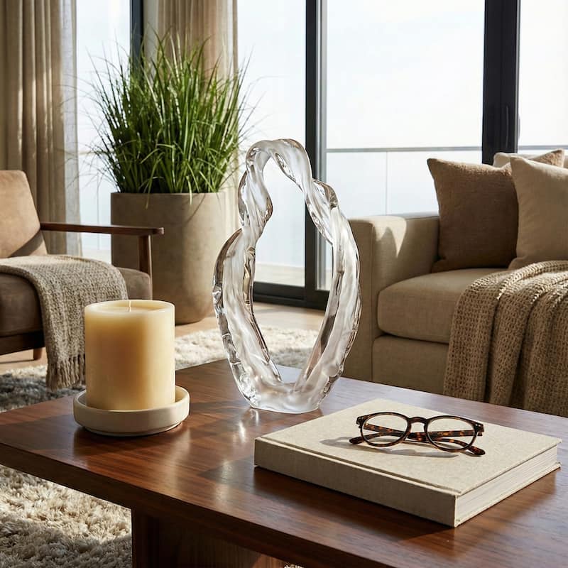 Modern Decorative Glass Sculpture for Home Decor - 14", White - 13.25"