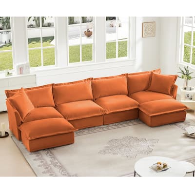 Wide & Deep 4- Seat Slipcovered U-Shape Chenille Sectional Sofa Couch
