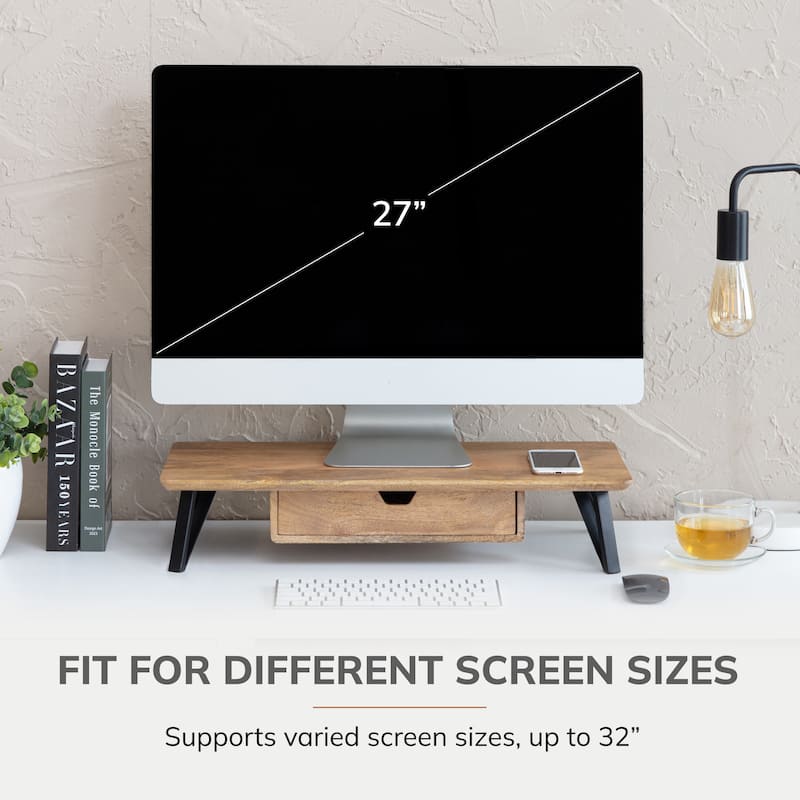 Jani Wood Monitor Stand Riser Desk - Ergonomic Design Stand, Desktop Organizer Table for Home, Office Workspace, Gaming Desk