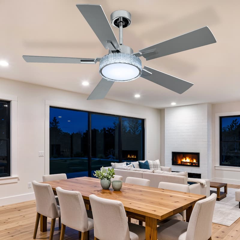 Moasis 52 Inch 5-Blade Crystal Chandelier Ceiling Fans with Lights and Remote Control - 52 Inches