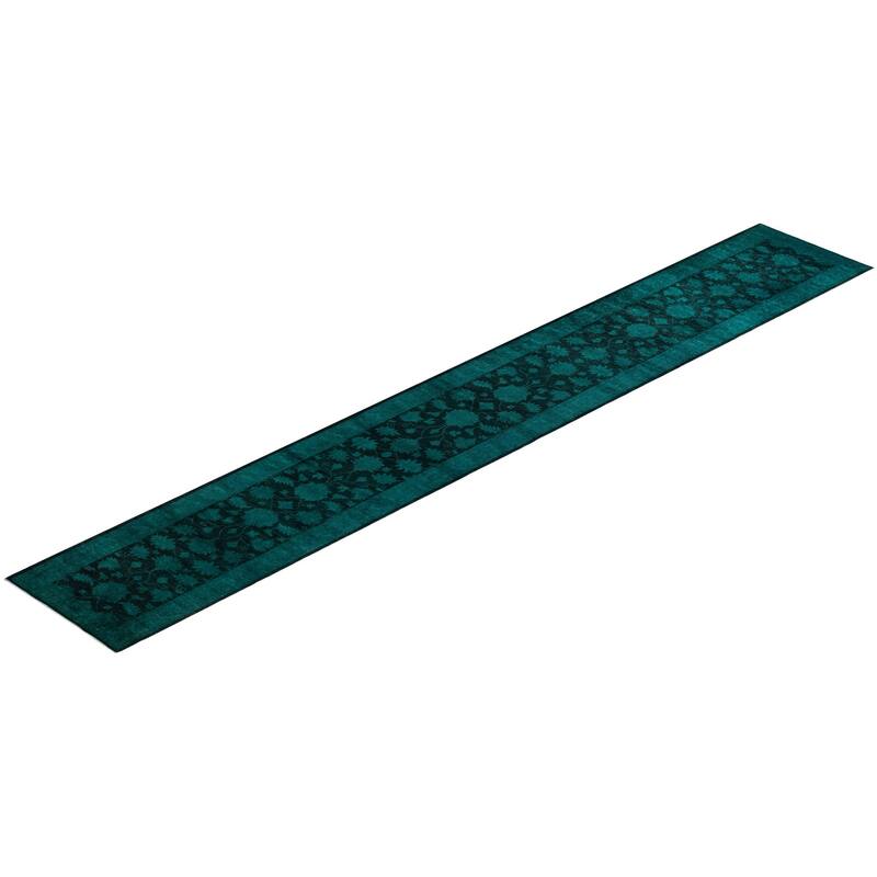 Overton Hand Knotted Wool Vintage Inspired Modern Contemporary Overdyed Black Runner Rug - 2' 5" x 17' 9"