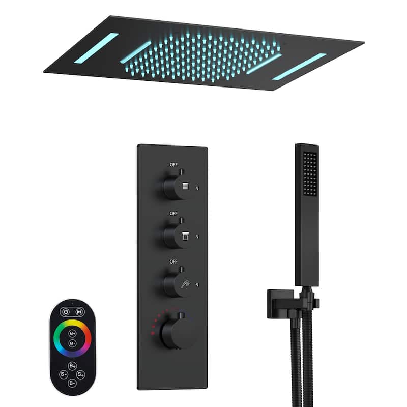 GRANDJOY Luxury Shower System 23"x15" Ceiling Mount 64 Colors Shower Head with Handheld Spray - Matte Black