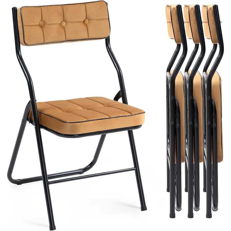 Velvet Upholstered Steel Tufted Folding Dining Chairs(set of 4) - Brown