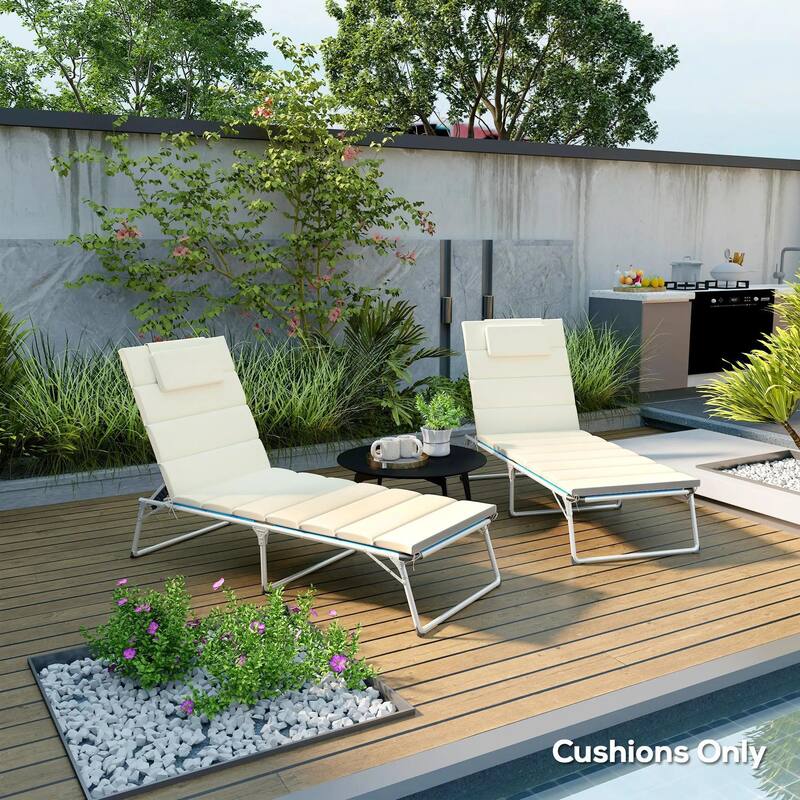 80" x 26" Foldable Lounge Chair Cushions Set of 2, Outdoor UPF50 - White