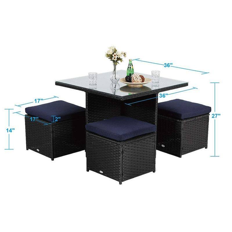 PHI VILLA Outdoor Dining Table and Ottoman Set with Cushions