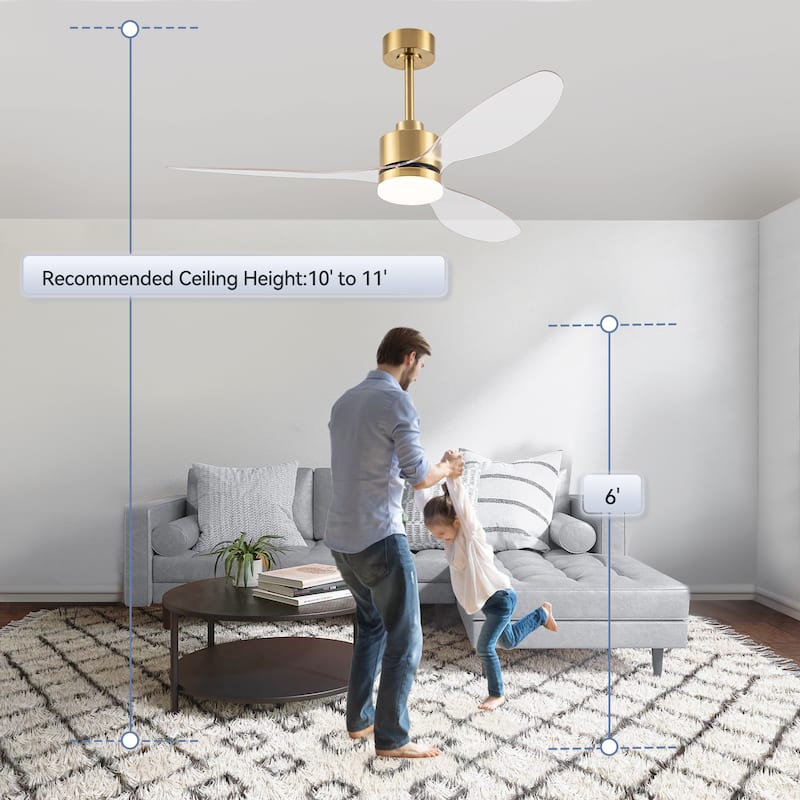 52"/42" Black/Gold LED Ceiling Fan with Lights Remote(3-Blade)