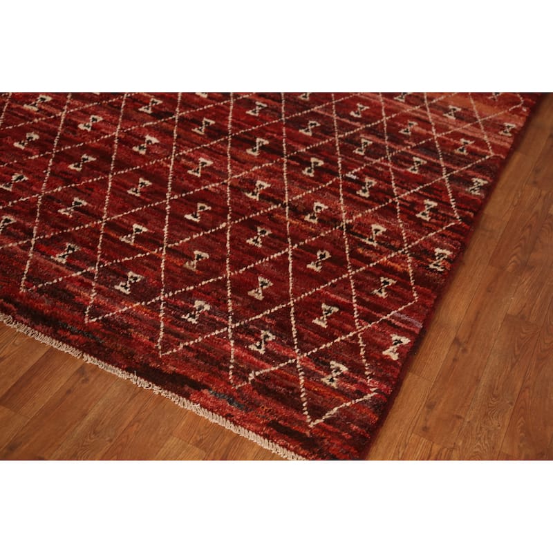 Trellis Moroccan Oriental Area Rug Hand-Knotted Red Wool Carpet - 6'10" x 9'6"