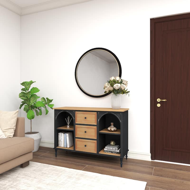 Wood 3 Drawer and 4 Shelf Cabinet - Brown - Roche River Decor