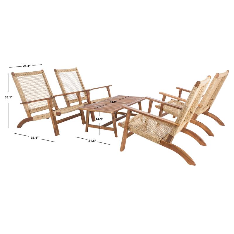 SAFAVIEH Outdoor Tuong 5-Piece Acacia Wood Coffee Set - 27Wx48Dx26H