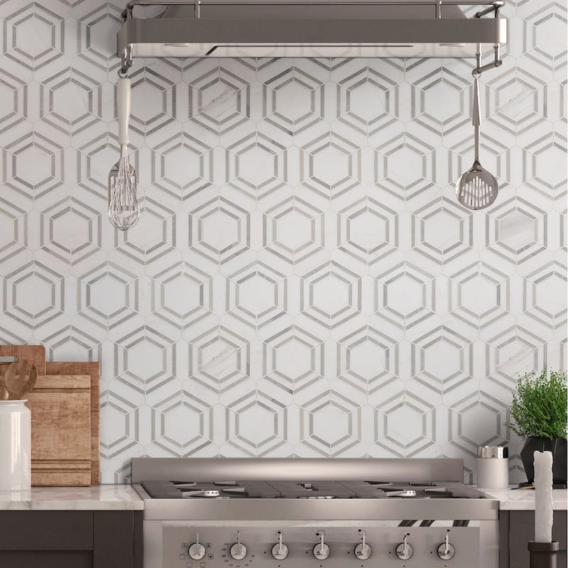 Ackland AKM-S-13X11GEP-CA 11" x 13" Marble Geometric Floor and Wall