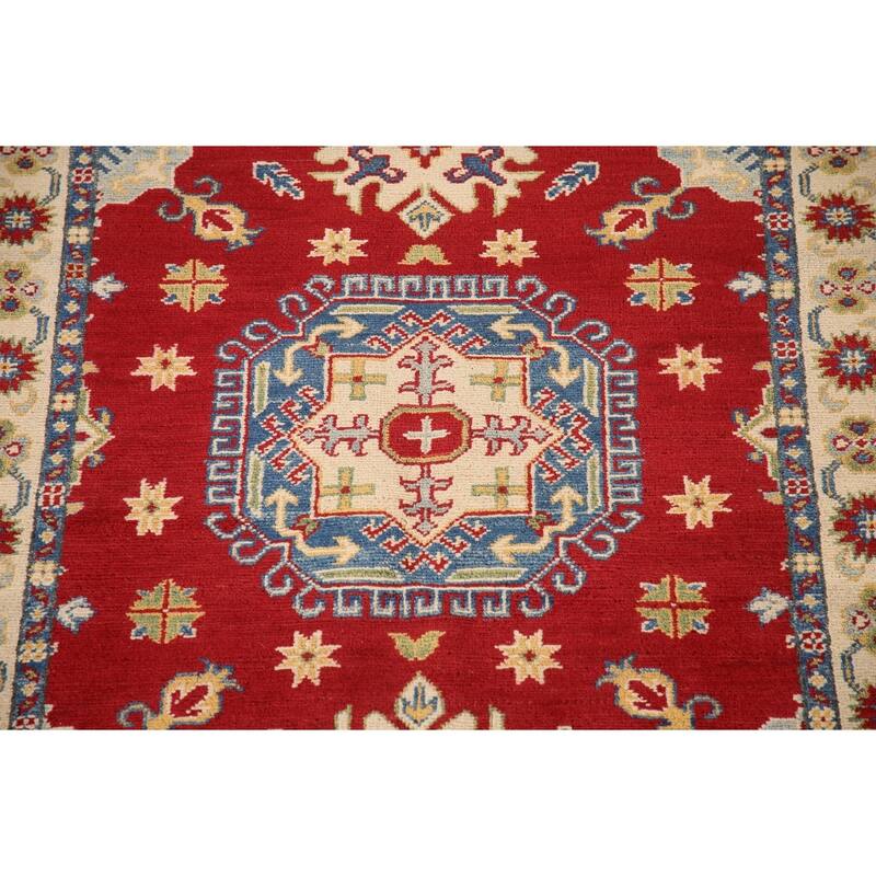 Red Kazak Oriental Rug Handmade Wool Carpet - 3'5"x 4'9"