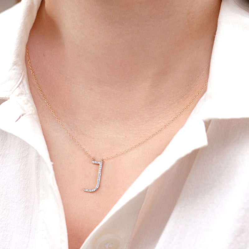 1/20ct TDW Diamond Classic Initial Pendant Necklace in Silver for Women