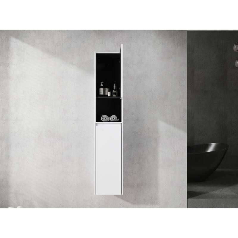 Modern Wall-Mounted Bathroom Side Cabinet with Soft-Close Doors, Floating Design, 6 Storage Compartments, 12-Inch Width