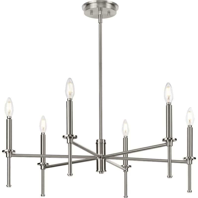 Elara Collection Six-Light New Traditional Brushed Nickel Chandelier Light - 30 in x 30 in x 10.37 in