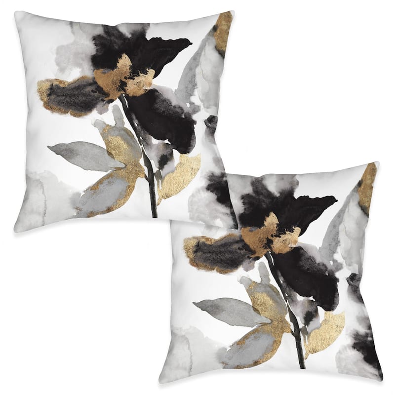 Laural Home Black and Gold Petals Outdoor Decorative Pillow