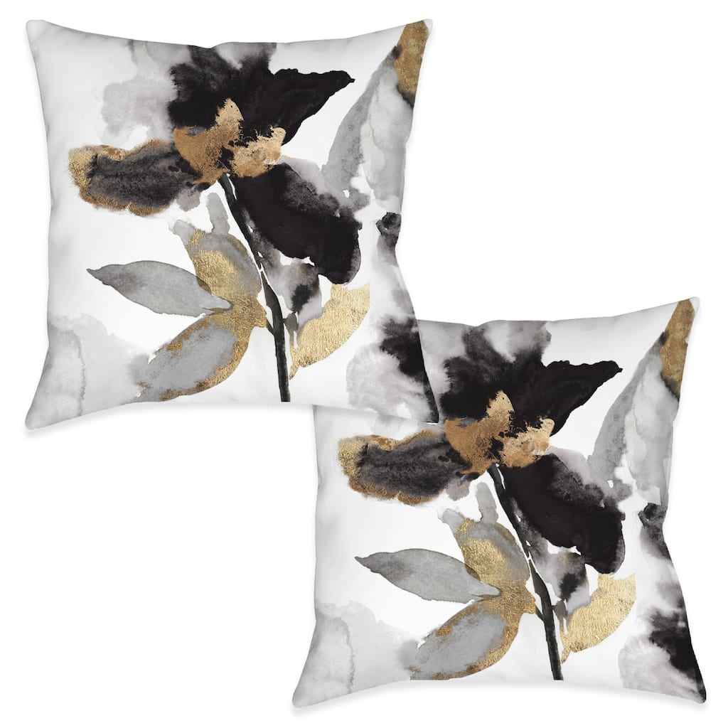 Laural Home Black and Gold Petals Outdoor Decorative Pillow