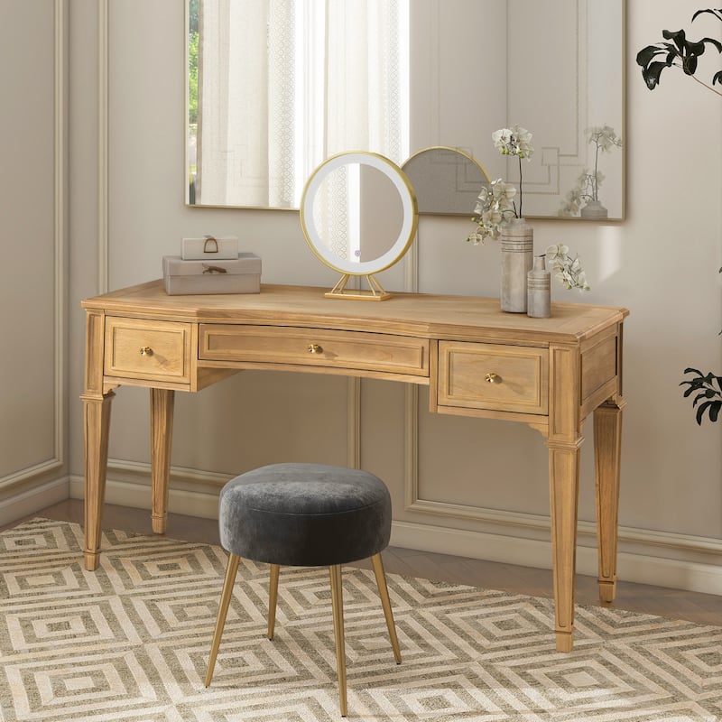 Jennifer Taylor Home Dauphin 55" Solid Wood 3-Drawer Gold Accent Executive Desk - Natural Brown Wood