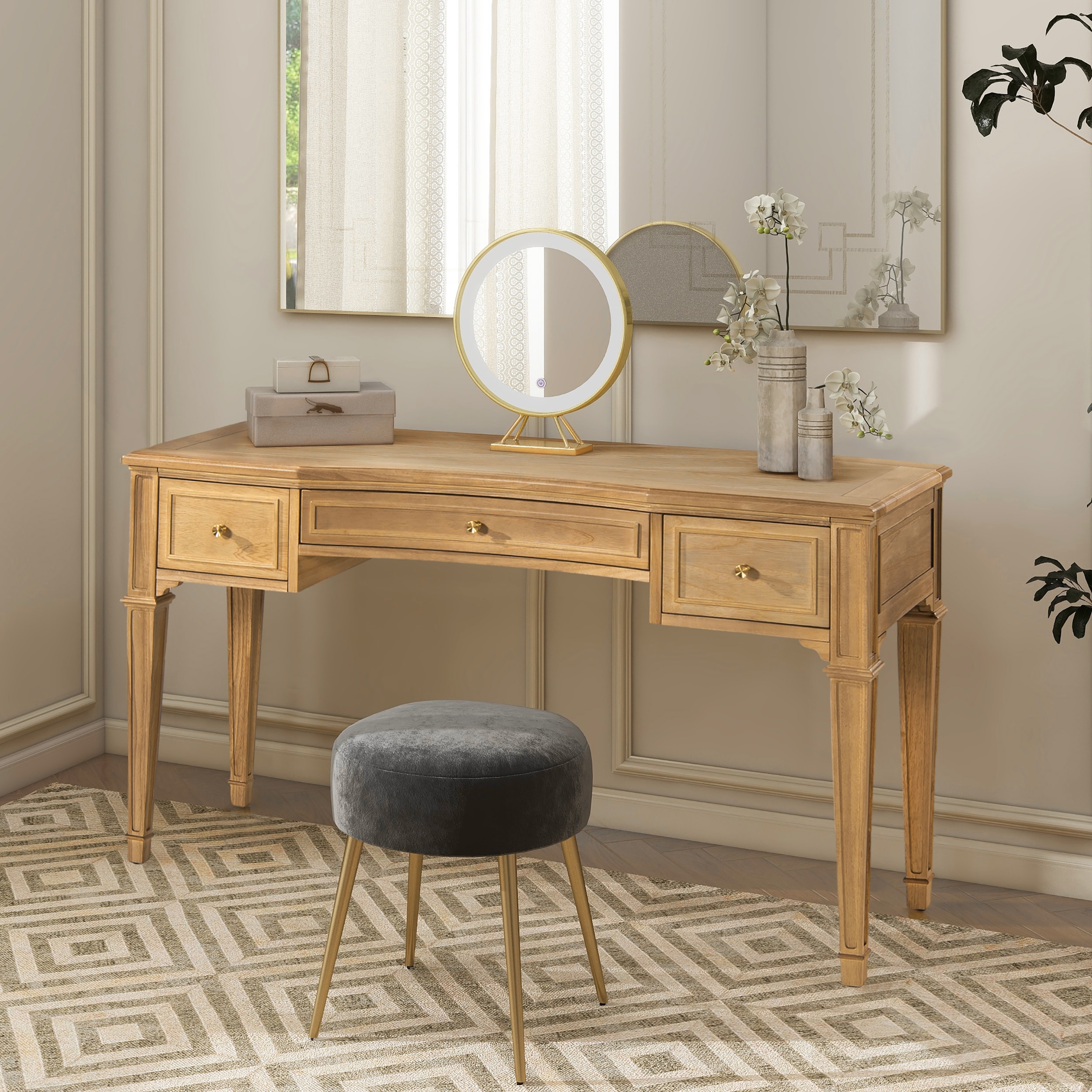 Jennifer Taylor Home Dauphin 55" Solid Wood 3-Drawer Gold Accent Executive Desk