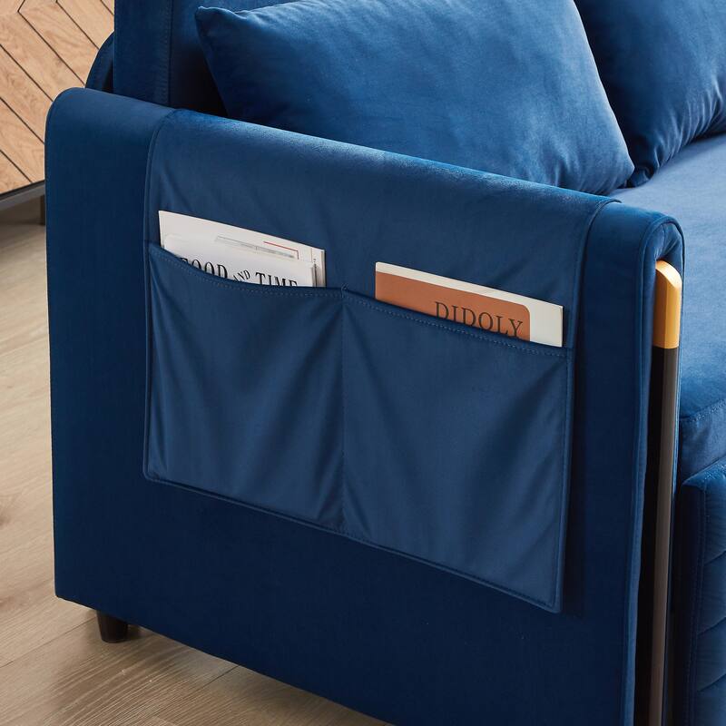 54" Velvet Pull-Out 2-Seater Sofa Bed with Adjustable Backrest & 2 Pillows
