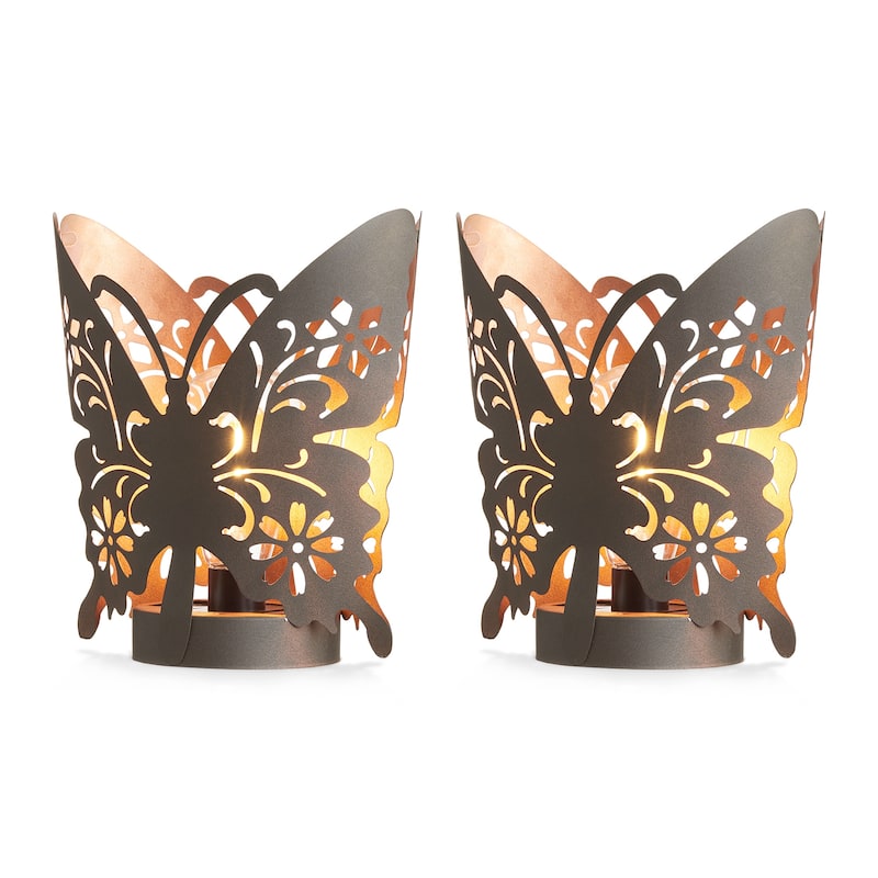 Glitzhome Set of 2 Outdoor Metal Bird/Butterfly Cutout Solar Lantern with Bulb