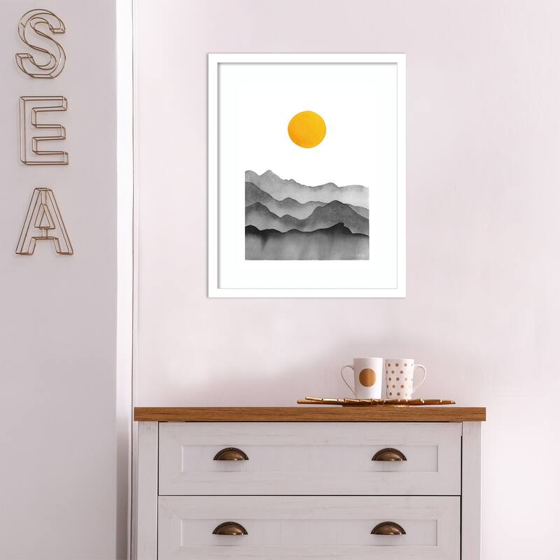 Black Yellow Mountain Range Silhouette by Cat Coq Framed Wall Art Print