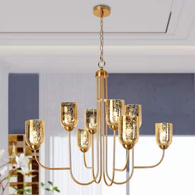 Modern 8-Light Gold Chandelier with Textured Wine Glass Shades for Dining Living Room