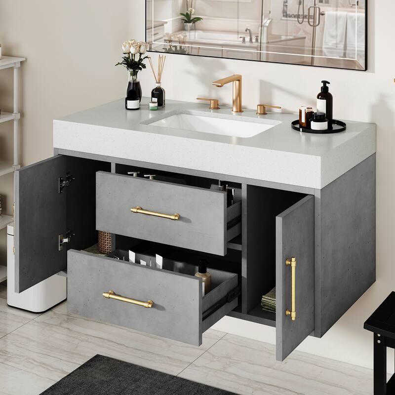 Moasis 40" Floating Wall Mounted Bathroom Vanity with 2 Drawers & 2 Storage Cabinet