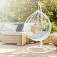 preview thumbnail 1 of 19, Wicker Rattan Hanging Swing Chair with White Metal Stand and Grey Cushion Grey