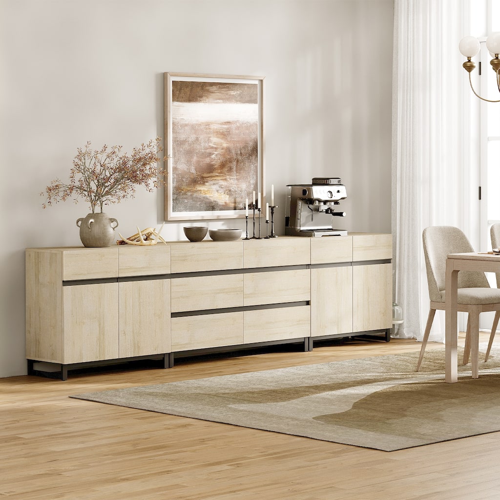 WAMPAT 3 in 1 Multifunctional Sideboard Buffet Cabinets with 6 Glass Doors, Coffee Bar Cabinet Storage Cabinet for Kitchen