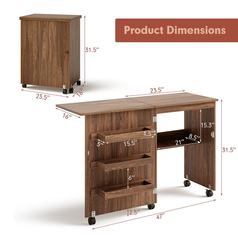 Gymax Folding Sewing Craft Table Shelf Storage Cabinet Home Furniture