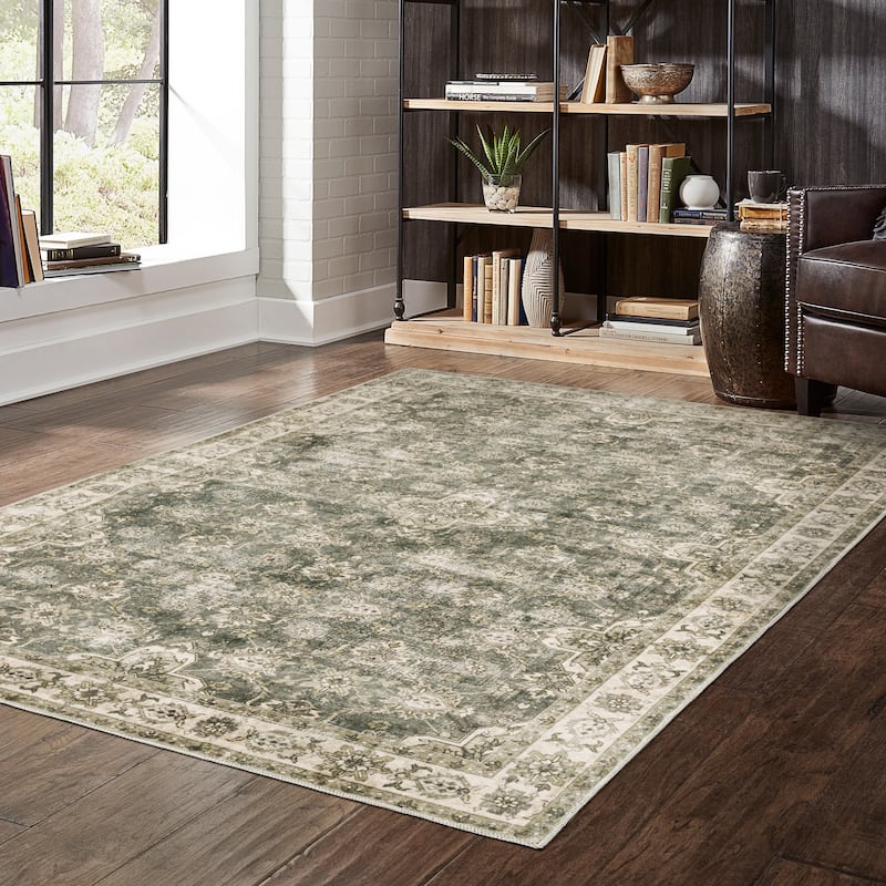 Style Haven Marissa Washable Vintage Oriental Olive/ Beige Area Rug Mat - 5' x 7'