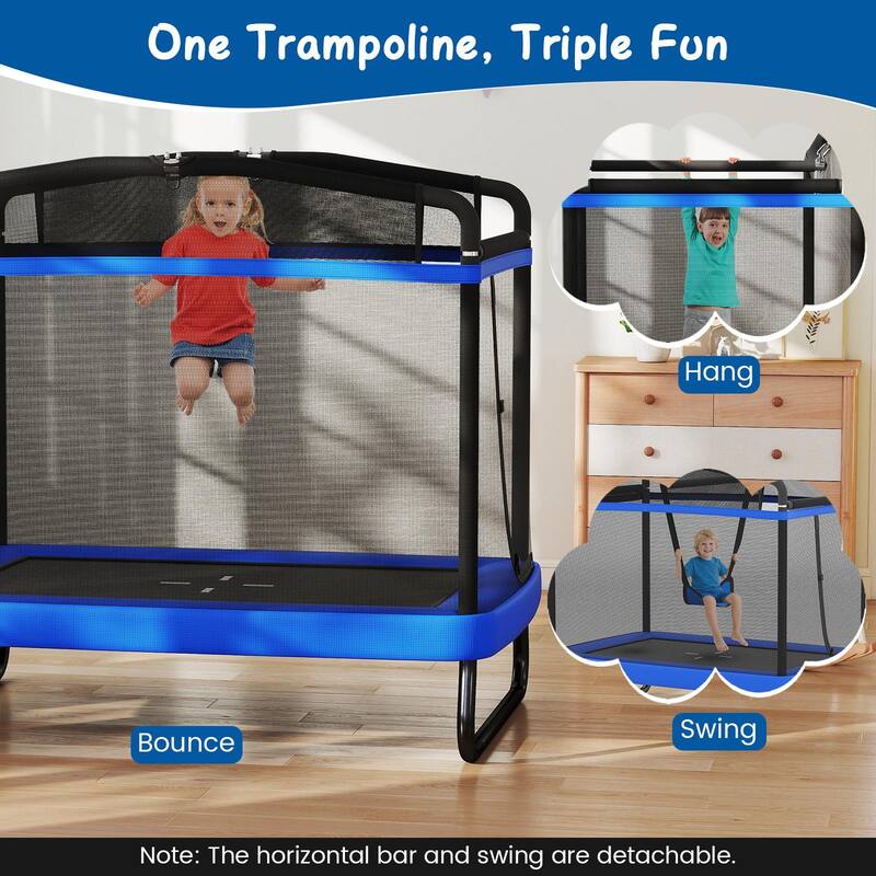 Gymax 6 FT Kids Trampoline w/Swing & Horizontal Bar Safety Enclosure