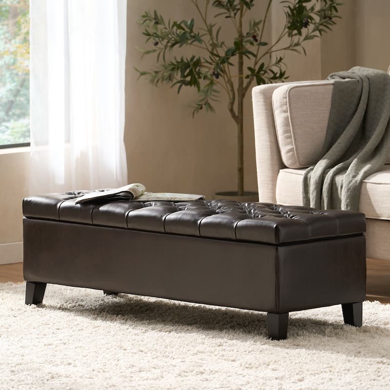 Ottoman Bench with Storage, Rubber Wood Legs, 300 lbs Capacity