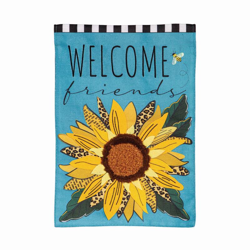 Welcome Friends Leopard Sunflower Burlap Garden Flag