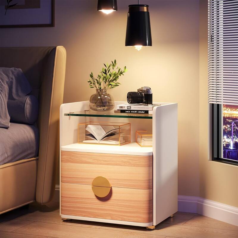 2-Drawer Nightstands with Open Storage Space, Bed Side Table for Bedroom End Table