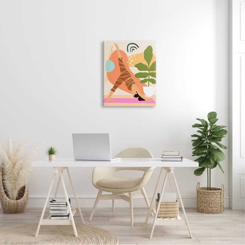 Stupell Bold Abstract Shapes Yoga Fitness Person Houseplant Canvas Wall Art