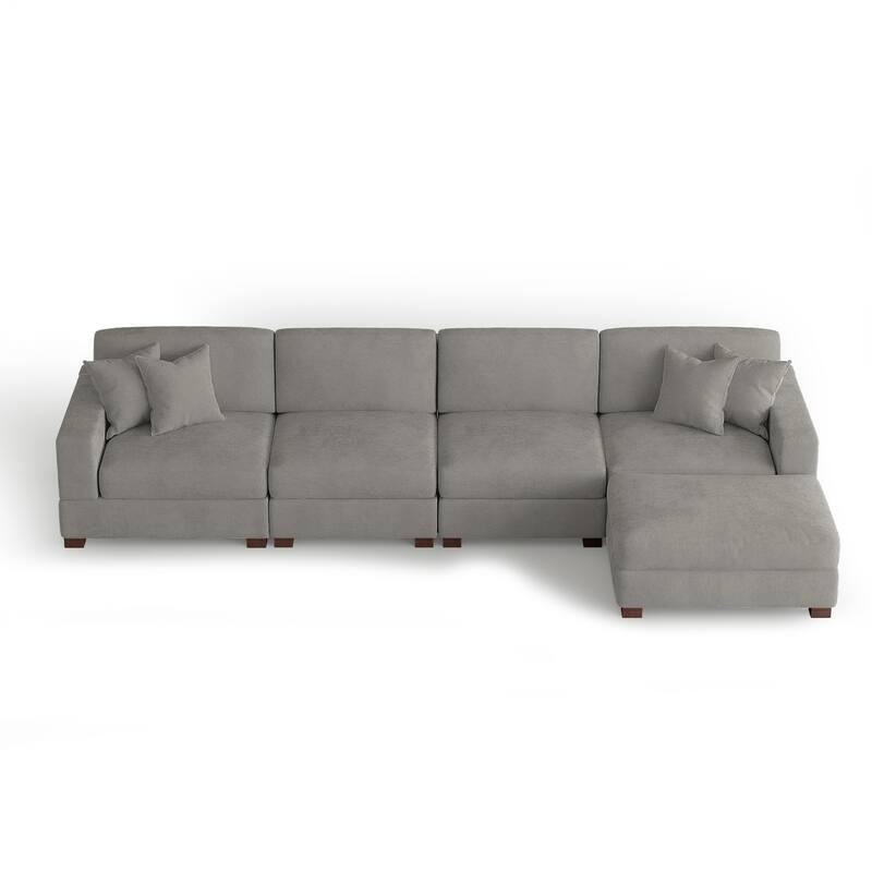 Oversized Chenille Modular Sectional Sofa Living Room Set with Ottoman