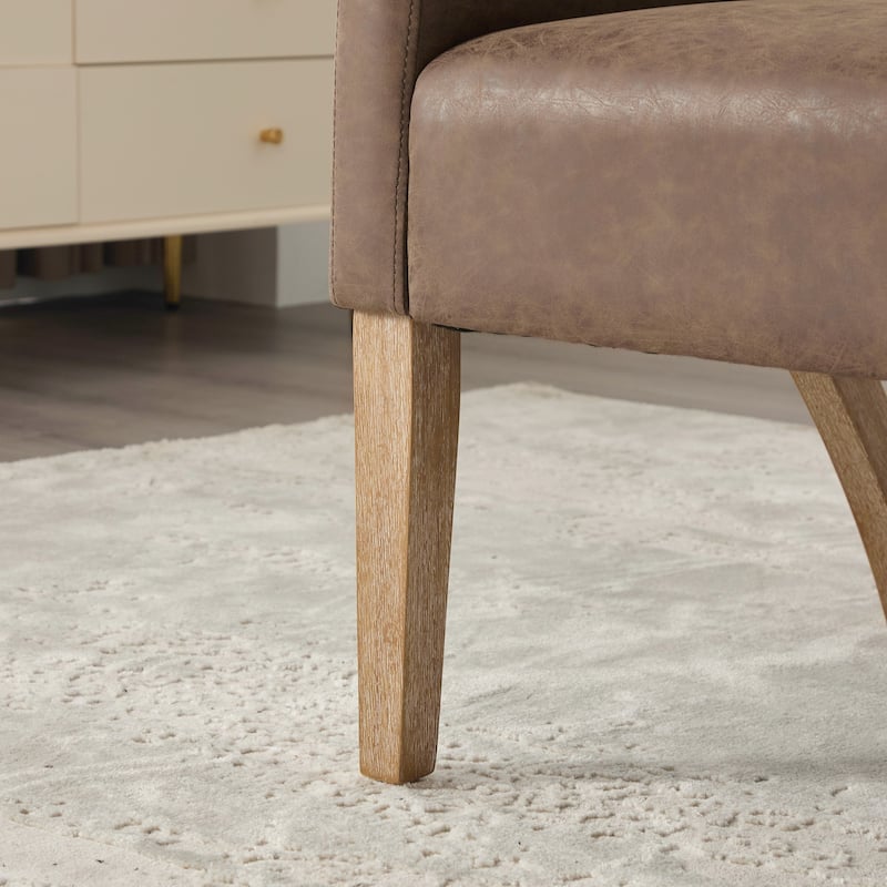 PU Leather Barrel Accent Chair, Ergonomic Lounge Reading Chair, Upholstered Armchair with Hollow Back & Solid Wood Legs