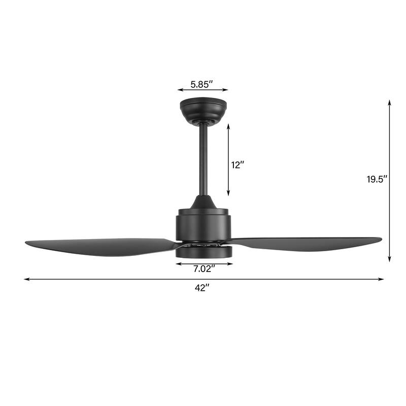 MLiAN 42 in 3 ABS Blades Indoor and Outdoor Ceiling Fan with Integrated LED and Remote Downrod
