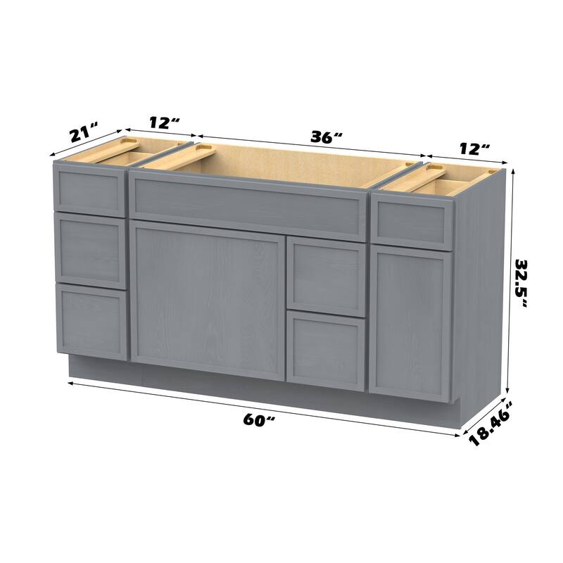 Vanity Art 60" Birch Freestanding Bathroom Vanity Cabinet without Top
