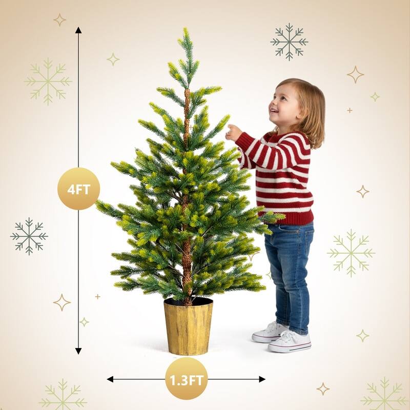 2 Pack 4 FT Dual Tone Artificial Christmas Tree with Pot Stand, Potted Xmas Pine Tree with 119 Branch Tips for Holiday Party