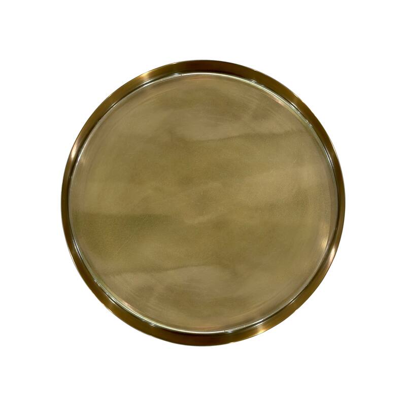 Ara 22 Inch Side End Table, Vintage Sleek Pillar Base, Round Tray Top, Oxidized Antique Brass